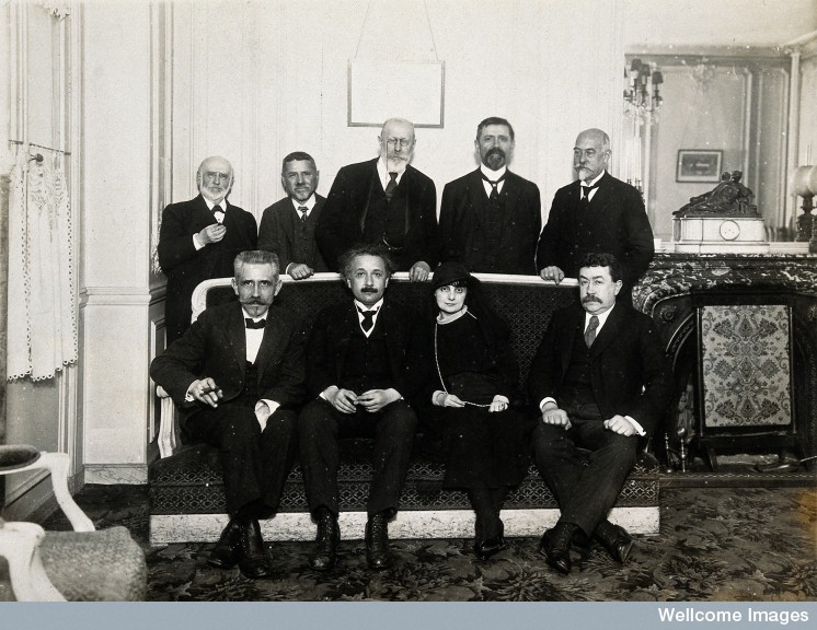 V0028220 Lunch in honour of Albert Einstein, with (front row) Langevi
